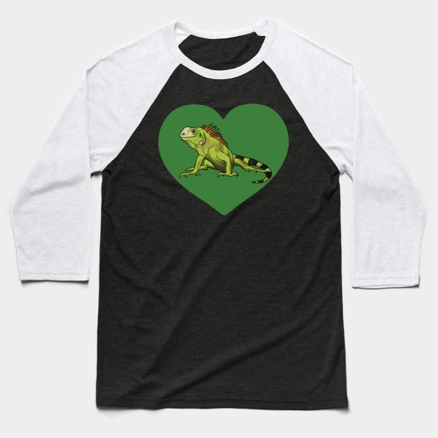 Iguana Heart for Iguana Lovers, Green Baseball T-Shirt by Mochi Merch
